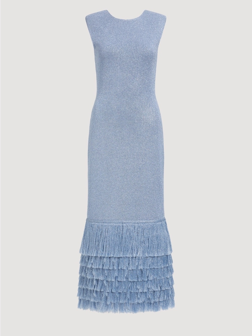 Sleeveless Light Blue Fringe Hem Knit Dress
